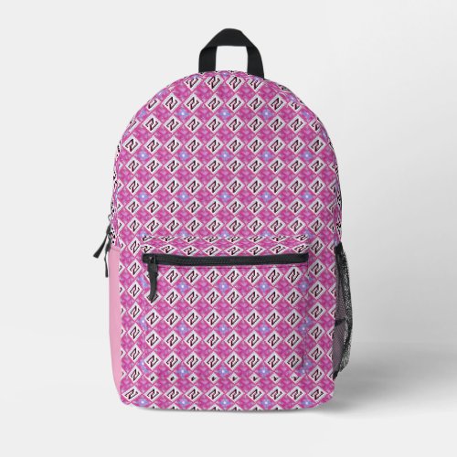 Chic Pink Geometric Alphabet N Initial Printed Backpack