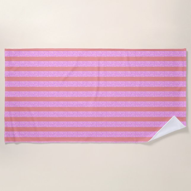 Chic Pink Geometric Stripes Geostripes  Beach Towel (Front)