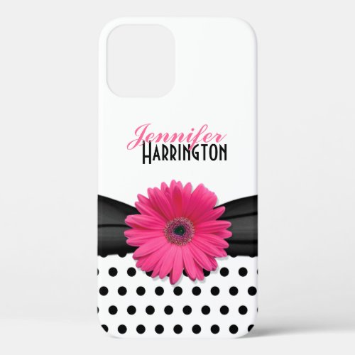 Chic Pink Gerbera Daisy Polka Dot iPhone 12 Case