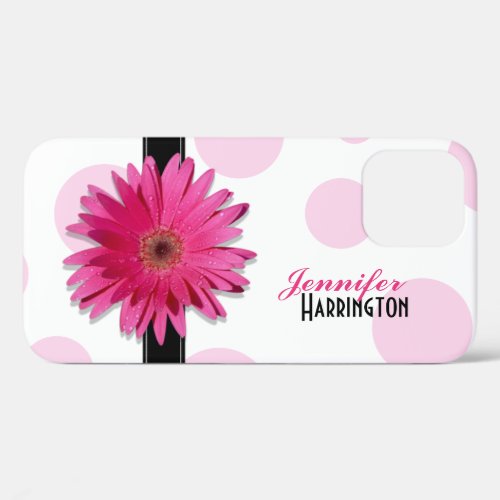 Chic Pink Gerbera Daisy Polka Dot iPhone 12 Case