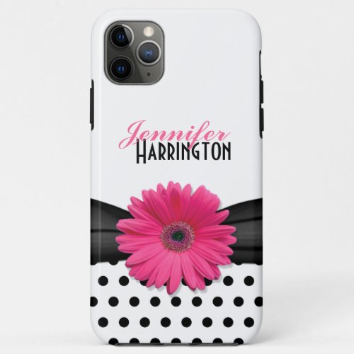 Chic Pink Gerbera Daisy Polka Dot iPhone 11 Pro Max Case