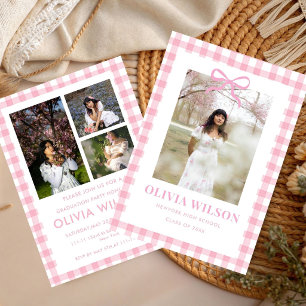 Chic Pink Gingham Graduation Party 2026 Invitation