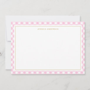 Chic Pink Gingham Pattern Note Card