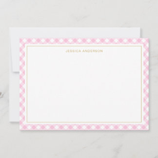 Chic Pink Gingham Pattern Note Card