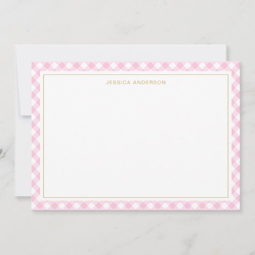 Chic Pink Gingham Pattern Note Card