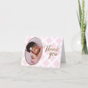 Chic Pink Girl photo Baby Shower Thank You Card
