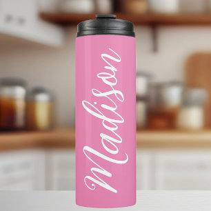 Chic Pink Girls Name White Script Personalized Thermal Tumbler