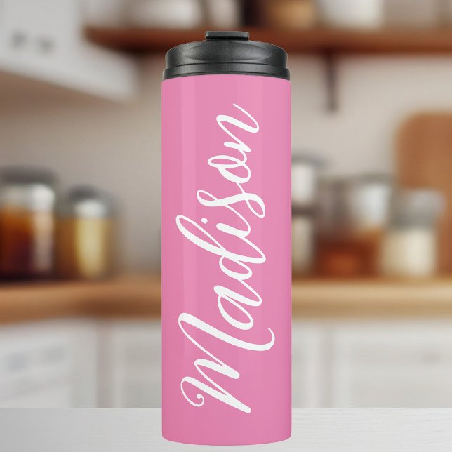 Chic Pink Girls Name White Script Personalized Thermal Tumbler (Creator Uploaded)