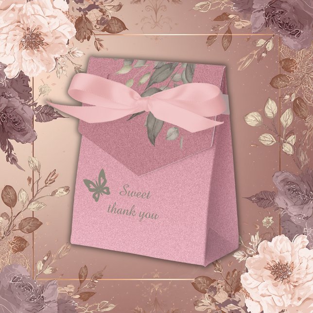 chic pink glamorous glitter & greenery wedding favor boxes (Creator Uploaded)