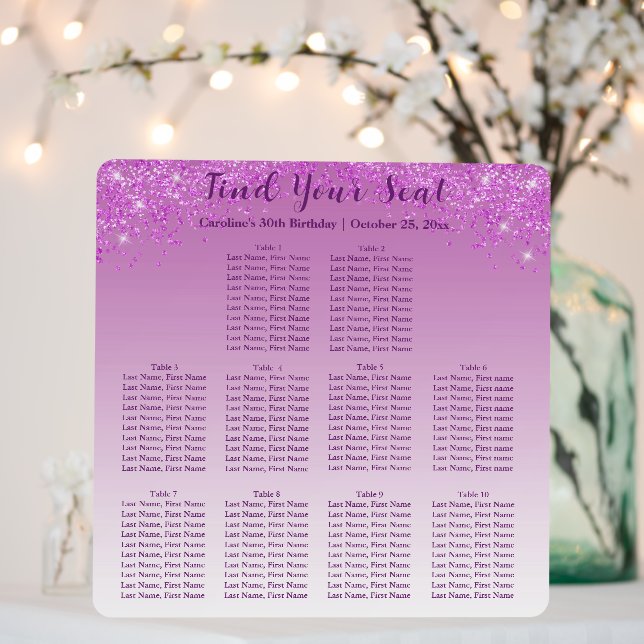 Chic Pink Glitter 10 Tables Seating Chart Foam Boa Board (In Situ (Wedding))