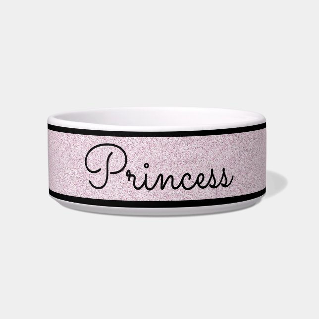 Chic Pink Glitter Customized Cat Bowl (Front)