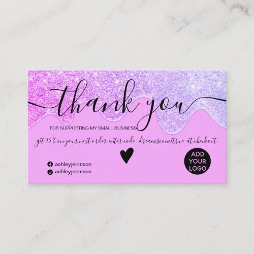 Chic pink glitter drips blush order thank you business card