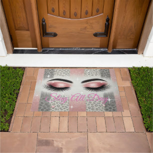 Chic Pink Glitter Eyelashes Doormat