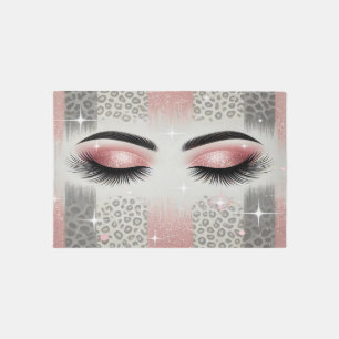 Chic Pink Glitter Eyelashes Outdoor Rug