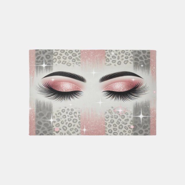 Chic Pink Glitter Eyelashes Outdoor Rug (Front)