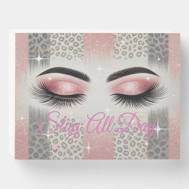 Chic Pink Glitter Eyelashes Wooden Box Sign (Front Horizontal)