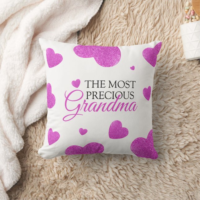 Chic Pink Glitter Hearts Grandma Throw Pillow (Blanket)