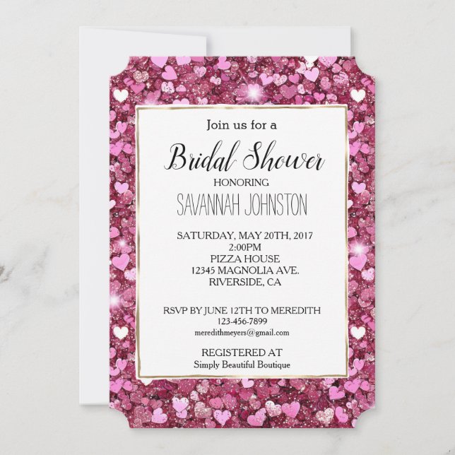 Chic Pink Glitter Hearts Invitation (Front)