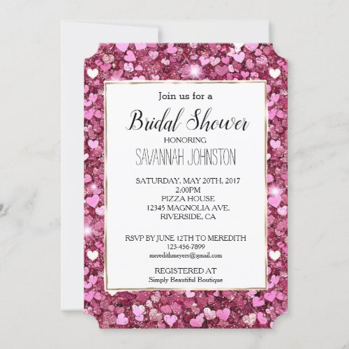 Chic Pink Glitter Hearts Invitation