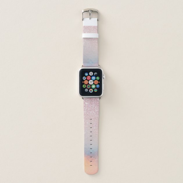 Chic Pink Glitter Iridescent Holographic Gradient Apple Watch Band Zazzle