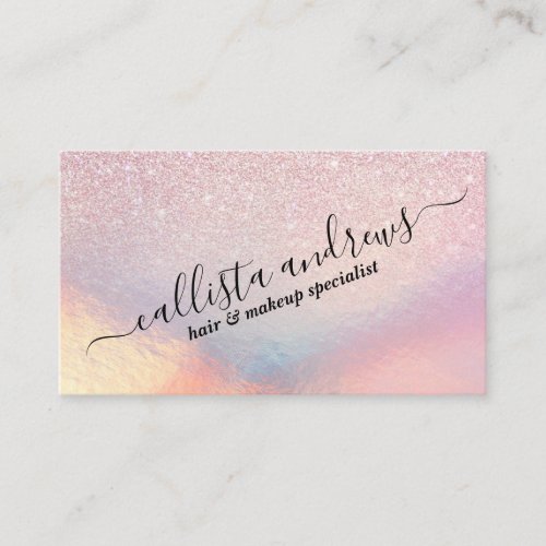 Chic Pink Glitter Iridescent Holographic Gradient Business Card
