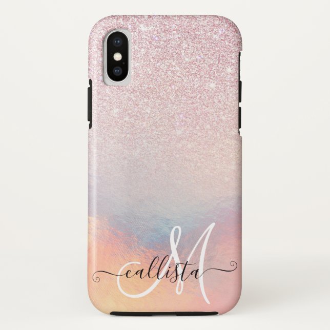 Chic Pink Glitter Iridescent Holographic Gradient Case-Mate iPhone Case (Back)