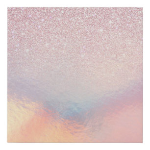 Chic Pink Glitter Iridescent Holographic Gradient Faux Canvas Print