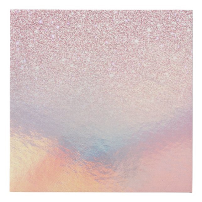 Chic Pink Glitter Iridescent Holographic Gradient Faux Canvas Print (Front)