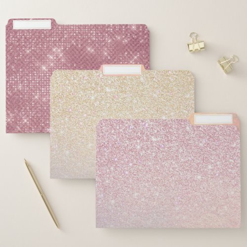 Chic Pink Glitter Iridescent Holographic Gradient File Folder