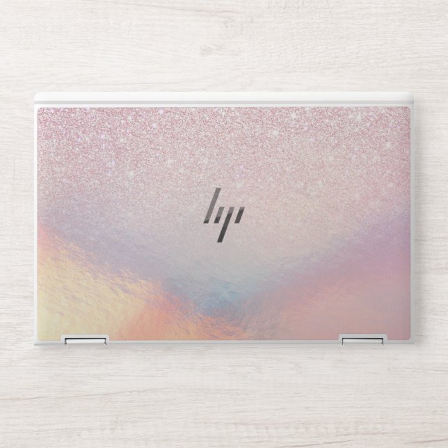Chic Pink Glitter Iridescent Holographic Gradient HP Laptop Skin (Front)