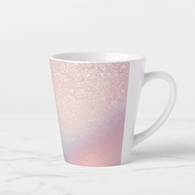 Chic Pink Glitter Iridescent Holographic Gradient Latte Mug (Right)