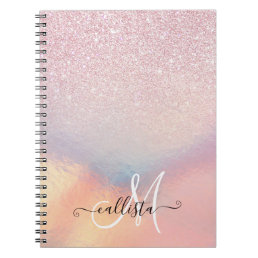 Chic Pink Glitter Iridescent Holographic Gradient Notebook