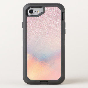 Chic Pink Glitter Iridescent Holographic Gradient OtterBox Defender iPhone SE/8/7 Case