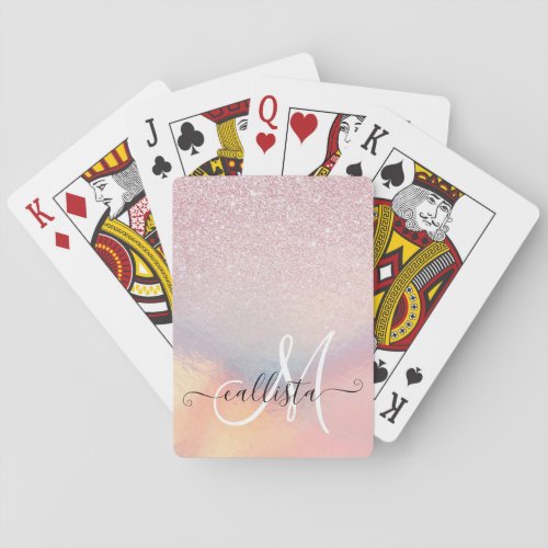 Chic Pink Glitter Iridescent Holographic Gradient Poker Cards