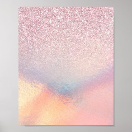 Chic Pink Glitter Iridescent Holographic Gradient Poster