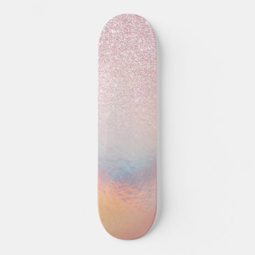 Chic Pink Glitter Iridescent Holographic Gradient Skateboard