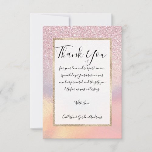 Chic Pink Glitter Iridescent Holographic Gradient Thank You Card