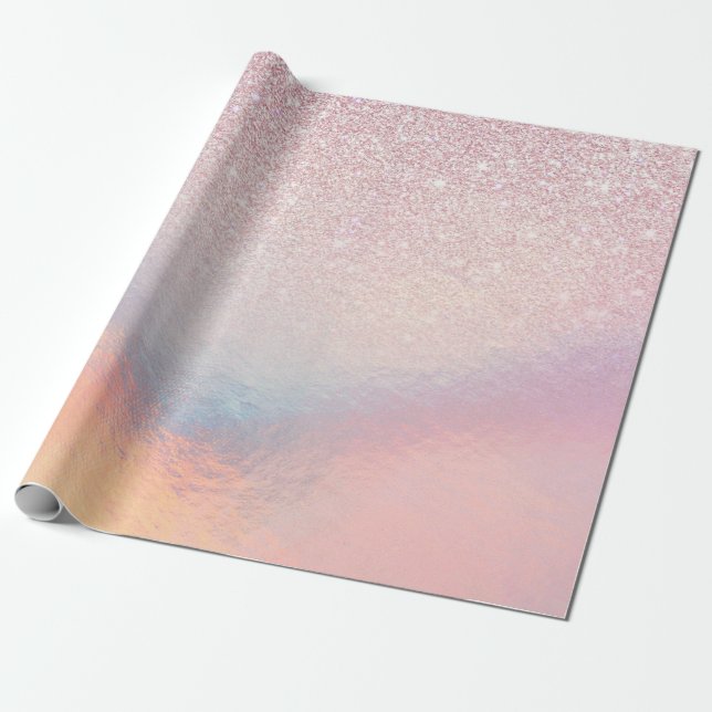 Chic Pink Glitter Iridescent Holographic Gradient Wrapping Paper (Unrolled)