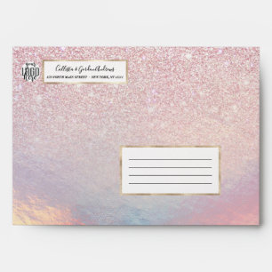 Chic Pink Glitter Iridescent Holographic Logo Envelope