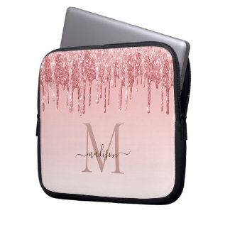 Chic pink  glitter  Monogram Laptop cases