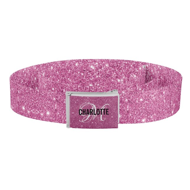 Chic pink glitter monogram name    belt (Coil)
