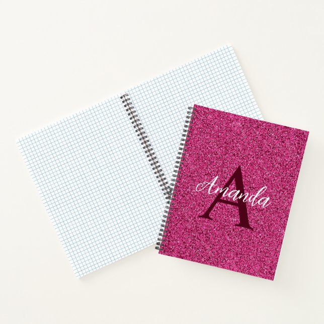 Chic Pink Glitter Monogram Name Notebook (Inside)