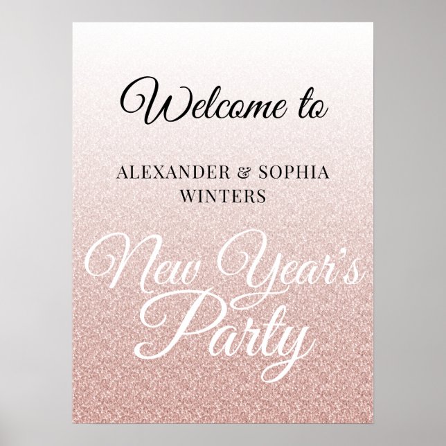Chic Pink Glitter New Years Party Welcome Poster (Front)