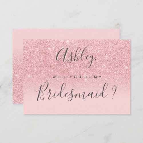 Chic pink glitter ombre be my bridesmaid invitation
