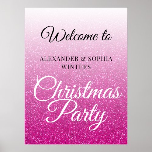 Chic Pink Glitter Ombre Christmas Party Welcome Poster