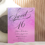 Chic pink glitter ombre script purple Sweet 16 Invitation<br><div class="desc">Pink purple glitter ombre sparkles girly elegant Sweet 16 birthday party ,  with a chic elegant script calligraphy brush . Add your photo</div>