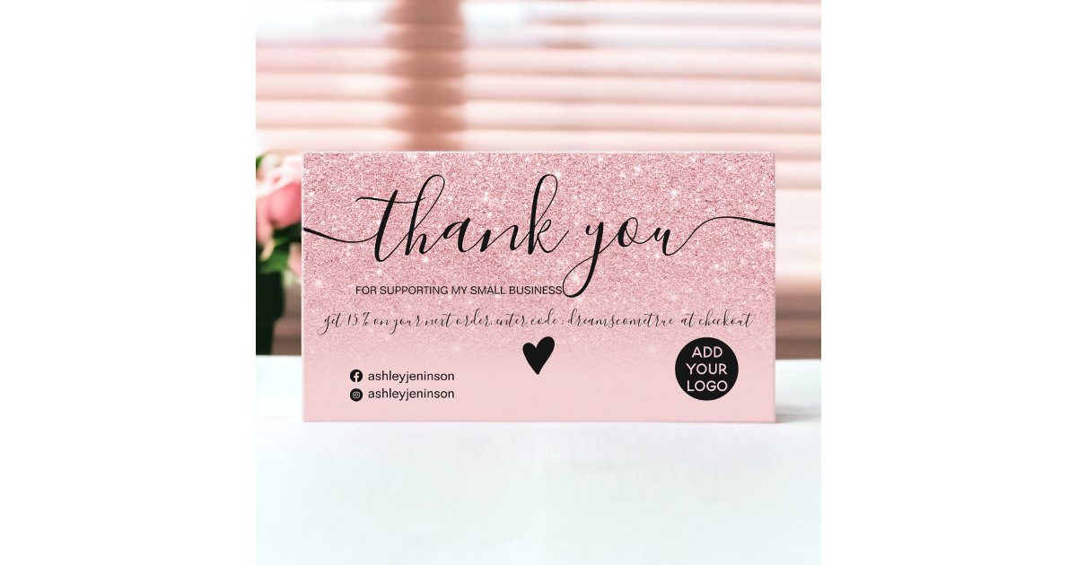 Chic pink glitter ombre sparkles order thank you business card | Zazzle