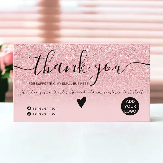 Chic pink glitter ombre sparkles order thank you business card | Zazzle