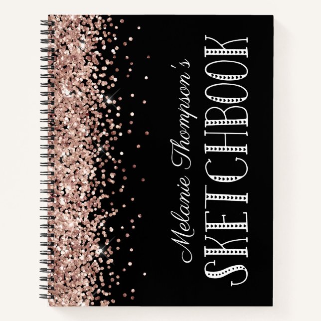 Chic Pink Glitter Personalized Name Sketchbook Notebook (Front)