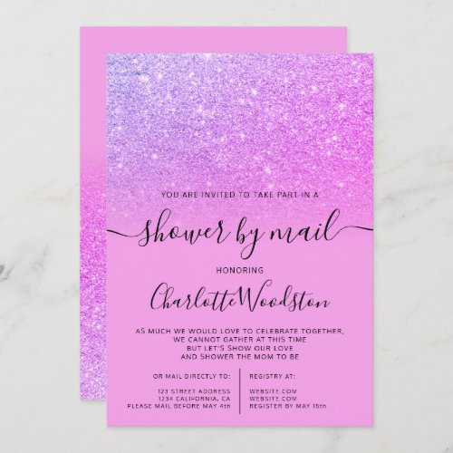 Chic pink glitter purple cancelled shower by mail invitation